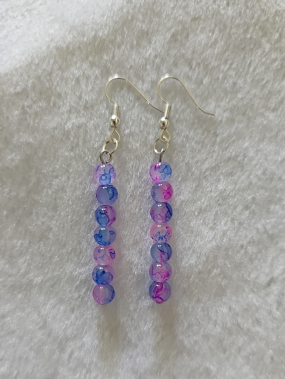 Pink & Blue Beaded Drop Earrings